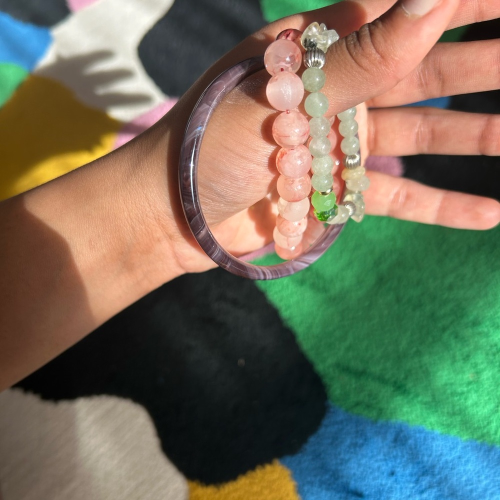 Real jade imported & jewels bracelets. Pink and sage mineral jewels custom made